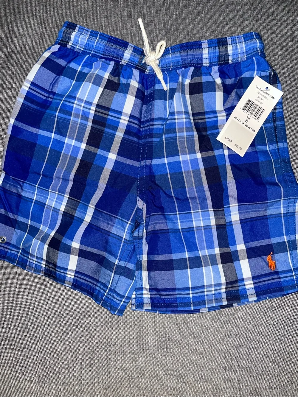 NWT Boys Polo Ralph Lauren Blue Plaid Swimsuit with pockets size 6